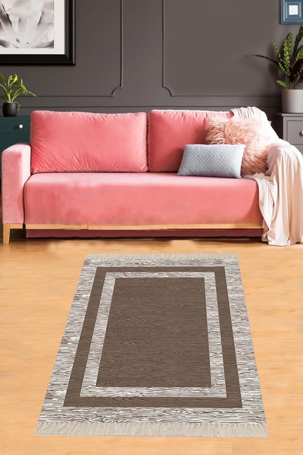 Pelangi Geometrik Çerçeve Desenli Dijital Baskı Yıkanabilir Kaymaz Taban Modern Salon Halısı Ve Yolluk Kahve, Kahverengi 180 x 250