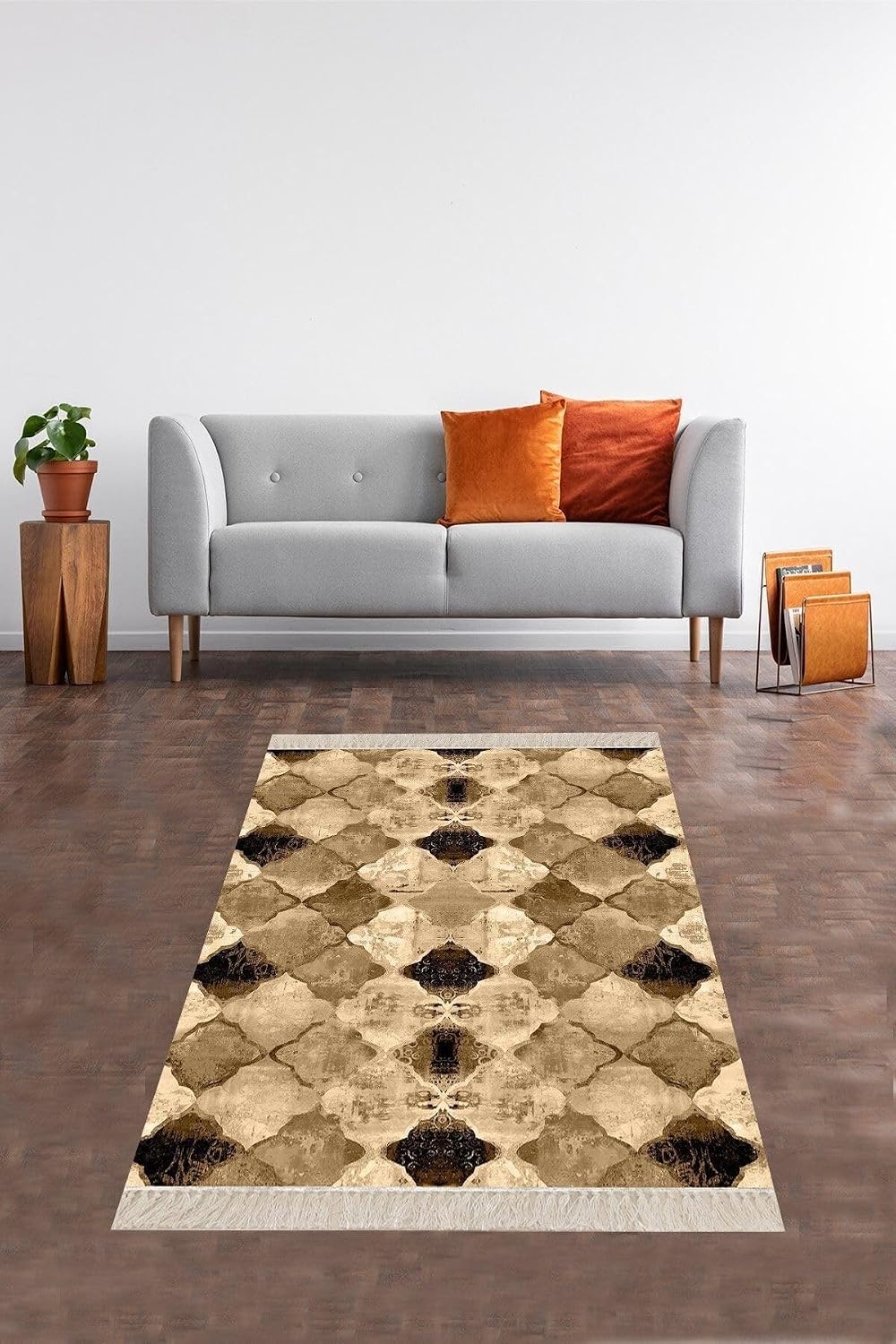 On The Clouds Geometrik Karo Desenli Dijital Baskı Yıkanabilir Kaymaz Taban Etnik Kilim Desen Salon Halı MEG1008K, 100 x 500