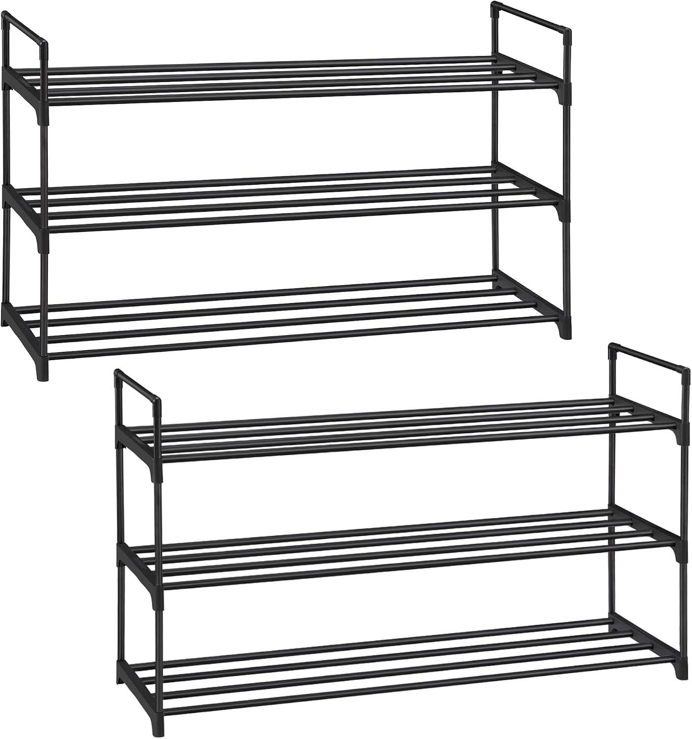 SONGMICS 3 Katlı Ayakkabı Rafı, Ayakkabı Saklama Düzenleyici, 2'li Set, Metal Saklama Rafı, 30 x 92 x 54 cm, Siyah Lsa06Bk