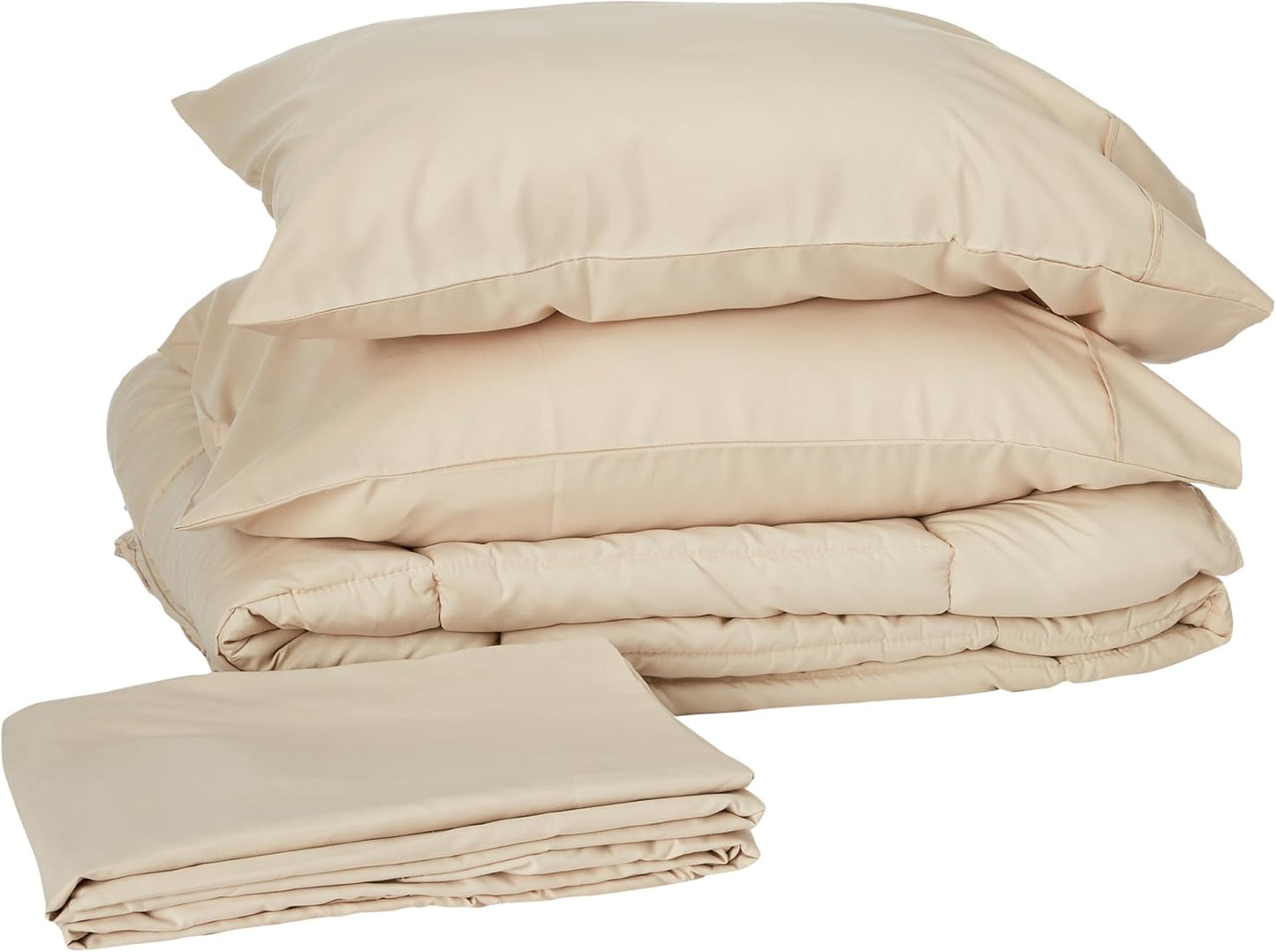 Sweet Home Collection 7 Parça Yorgan Seti Çanta Düz Renk Tüm Sezon Yumuşak Aşağı Alternatif Battaniye ve Lüks Mikrofiber Yatak Çarşafları, Bej, İkiz XL