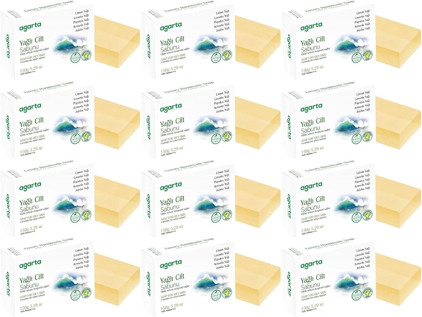 Agarta El Yapımı Doğal Sabun, Yağlı Cilt, 150 g, 12'li Set