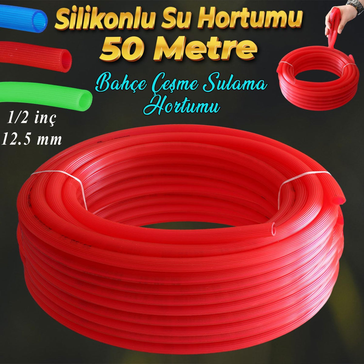 Badem10 Bahçe Çeşme Su Hortumu İç Çap 1/2 Naturel Silikonlu Sulama Araç Yıkama Hortum 50 Metre
