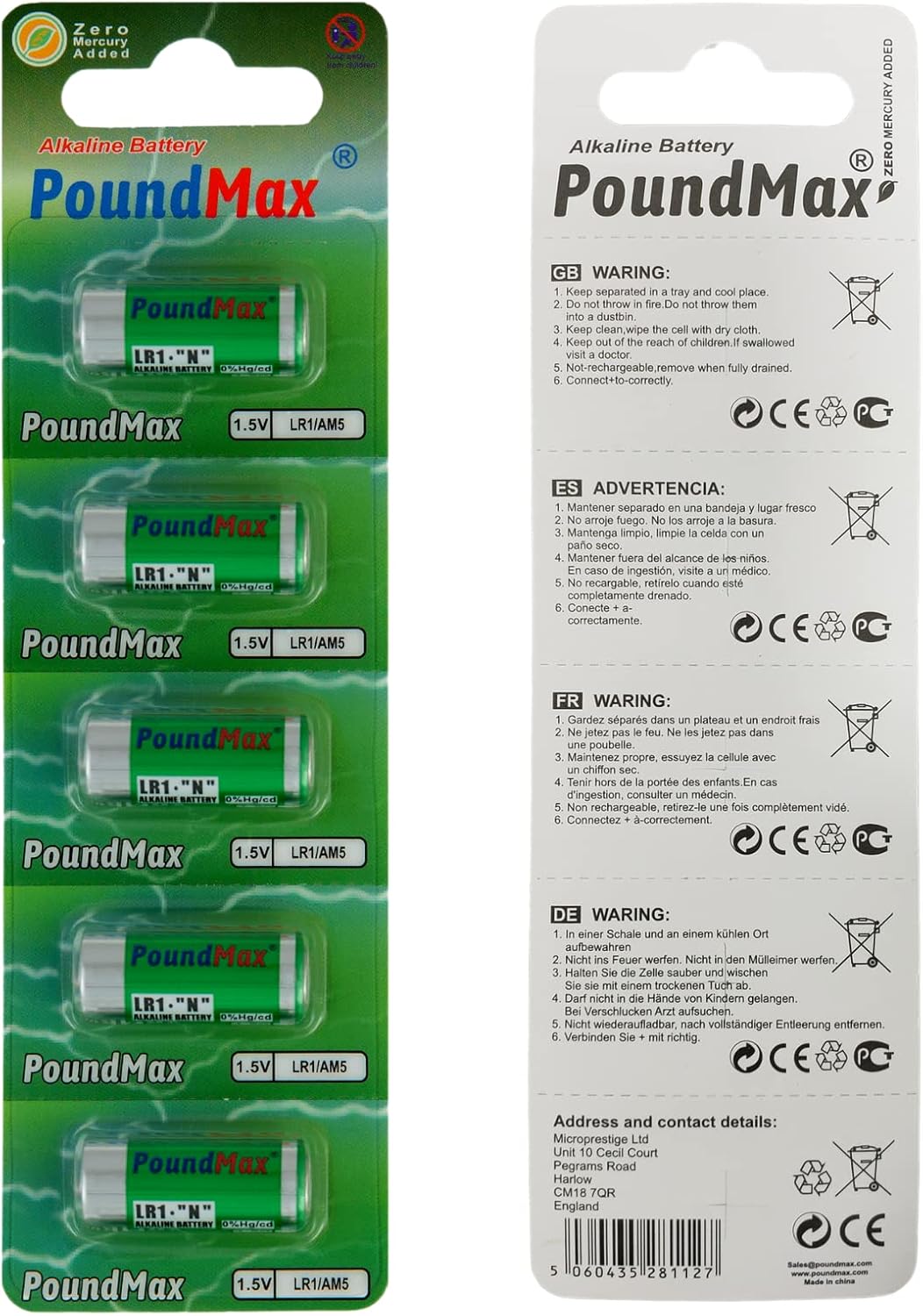 PoundMax 5 adet 910A (LR1) 1.5V Alkalin Pil