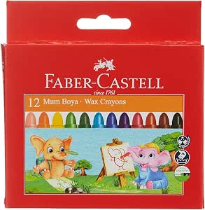 Faber-Castell Süper Yıkanabilir Mum Boya, 12 Renk, Leke Bırakmaz, Jumbo Boy, Parlak ve Yoğun Renkler