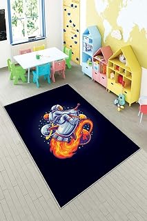 Pelangi Lacivert Astronot Desenli Yıkanabilir Kaymaz Taban Leke Tutmazbebek Ve Çocuk Odası Halısı, Lacivert 100 x 350, 901357074100350