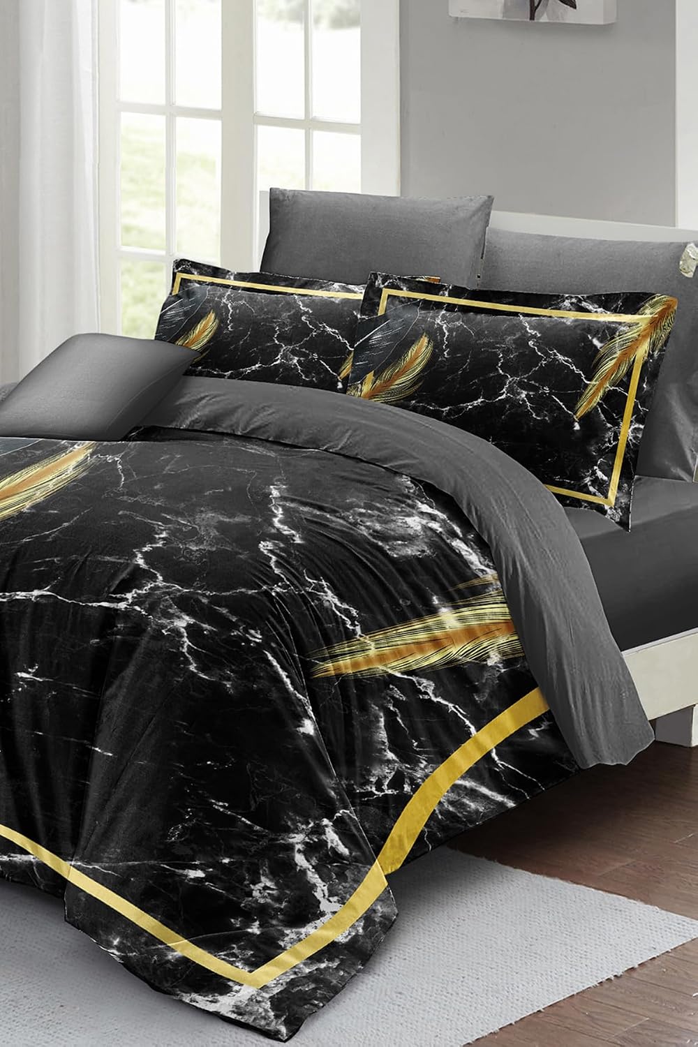 MONOHOME%100 Pamuk Saten Çift Kişilik Nevresim Takımı Dark Marble, MONOHOME35662