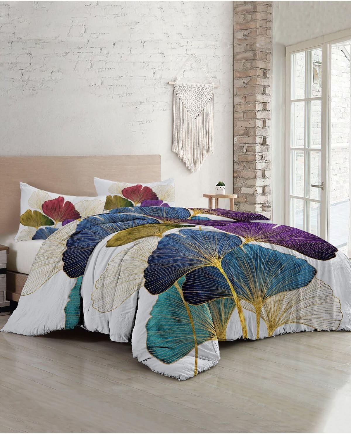 MONOHOME%100 Pamuk Saten Çift Kişilik Nevresim Takımı Colorfull Leaves, MONOHOME34948