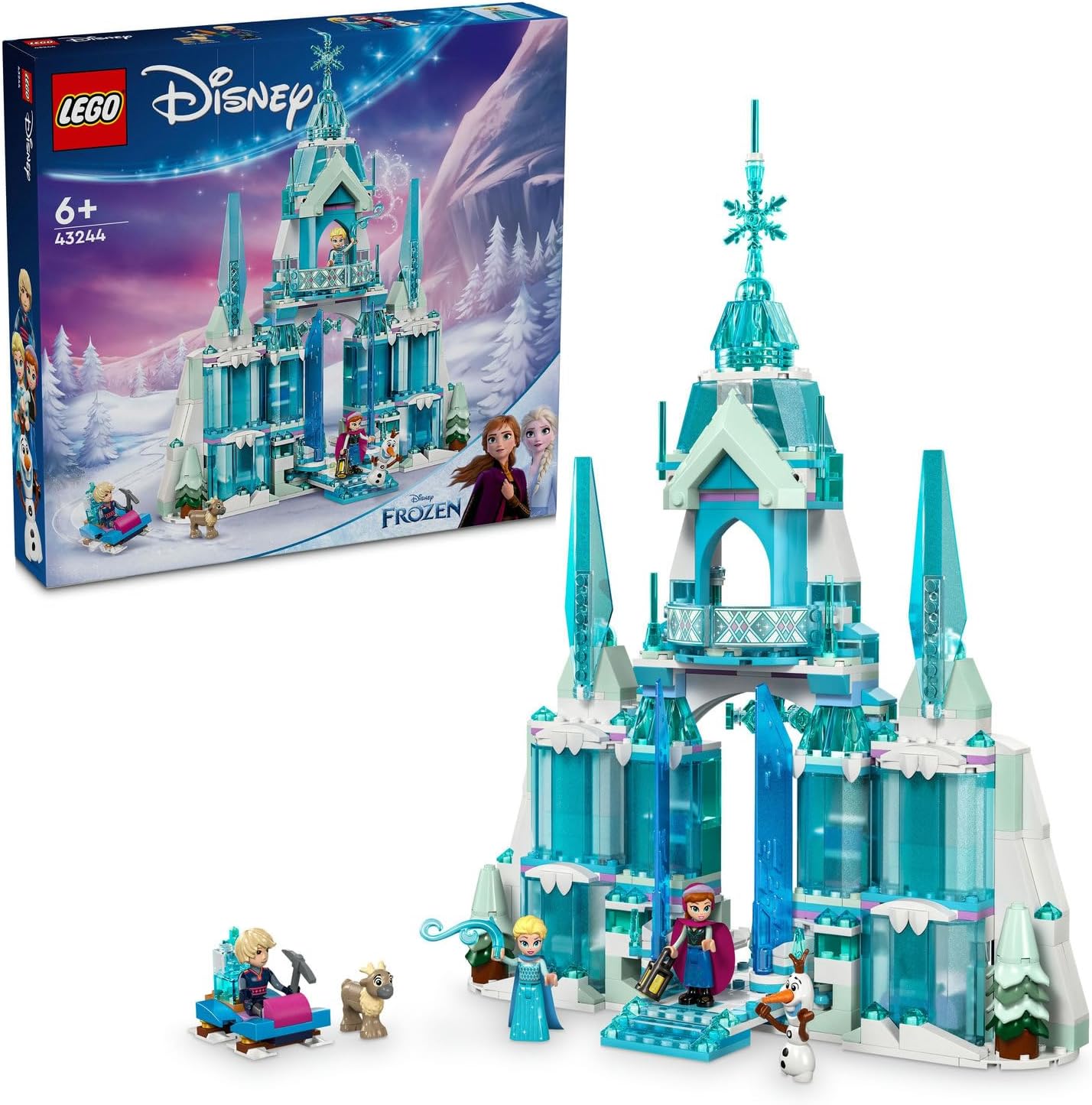 LEGO Disney Princess Elsa'nın Buz Sarayı 43244-6 Yaş ve Üstü Frozen Hayranı Kız ve Erkek Çocukları İçin Saray ve Elsa & Anna Mini Bebek Figürleri İçeren Yapım Seti, Hediye Fikri (630 Parça)