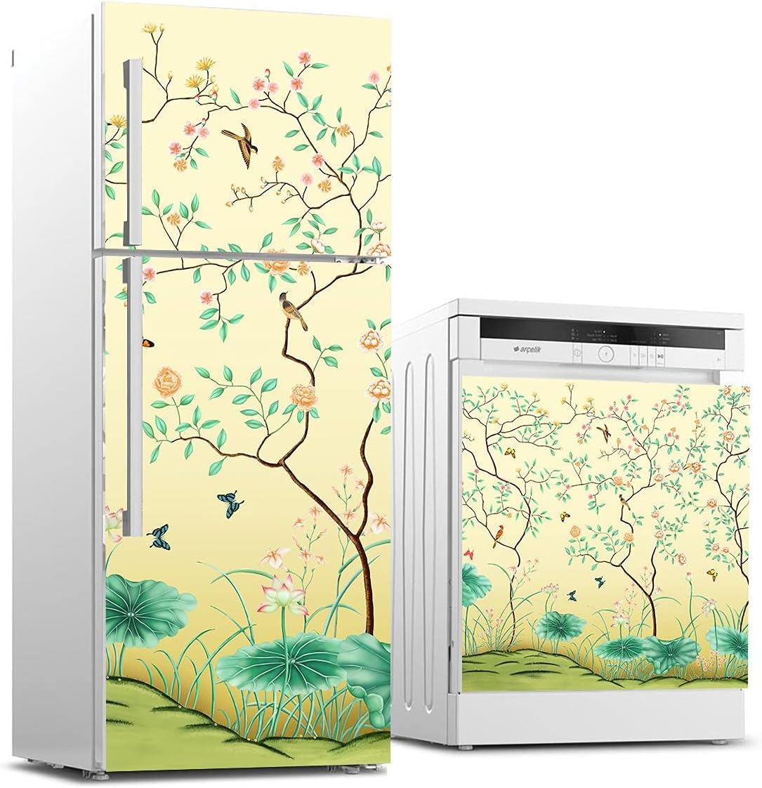 Buzdolabı ve Bulaşık Makinası Beyaz Eşya Sticker Kaplama Ağaç Kuşlar