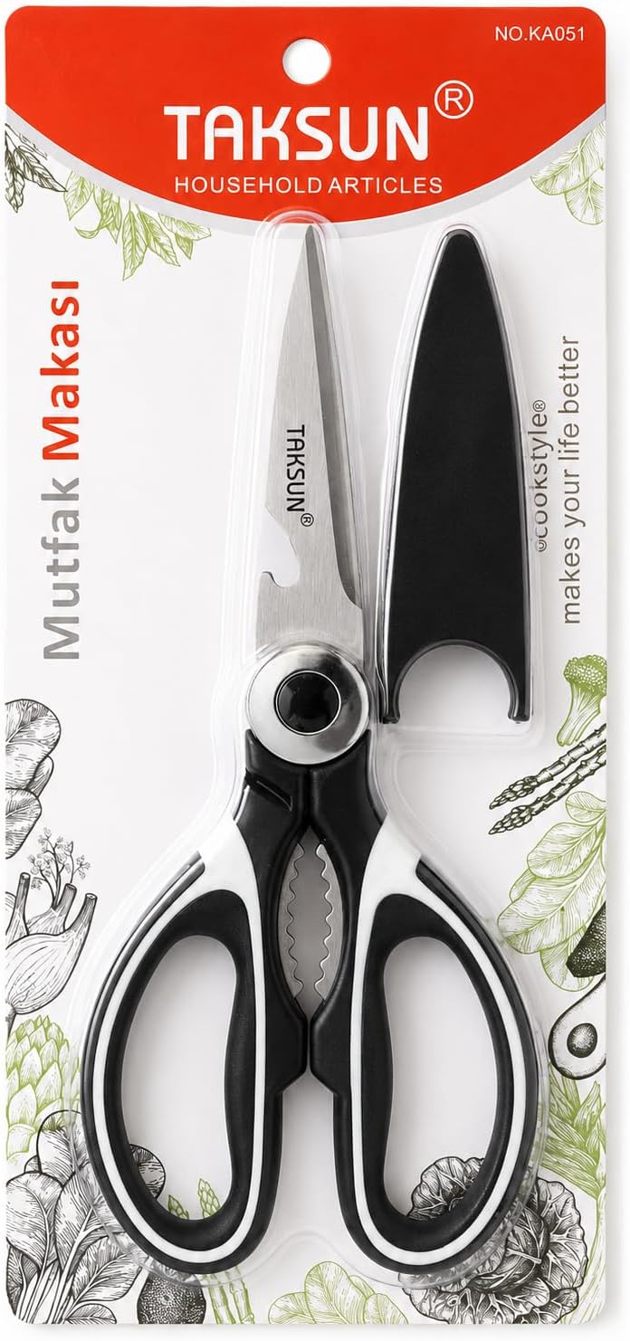 Çok Amaçlı Mutfak Makası, 21 Cm, Paslanmaz Çelik, Keskin, Tavuk, Balık, Deniz Ürünleri, Et, Sebze Kesme Makası, Ergonomik Sap, Ceviz Kıracaklı, Ev ve Mutfak Yardımcı Gereci, KA051 (Kılıflı)