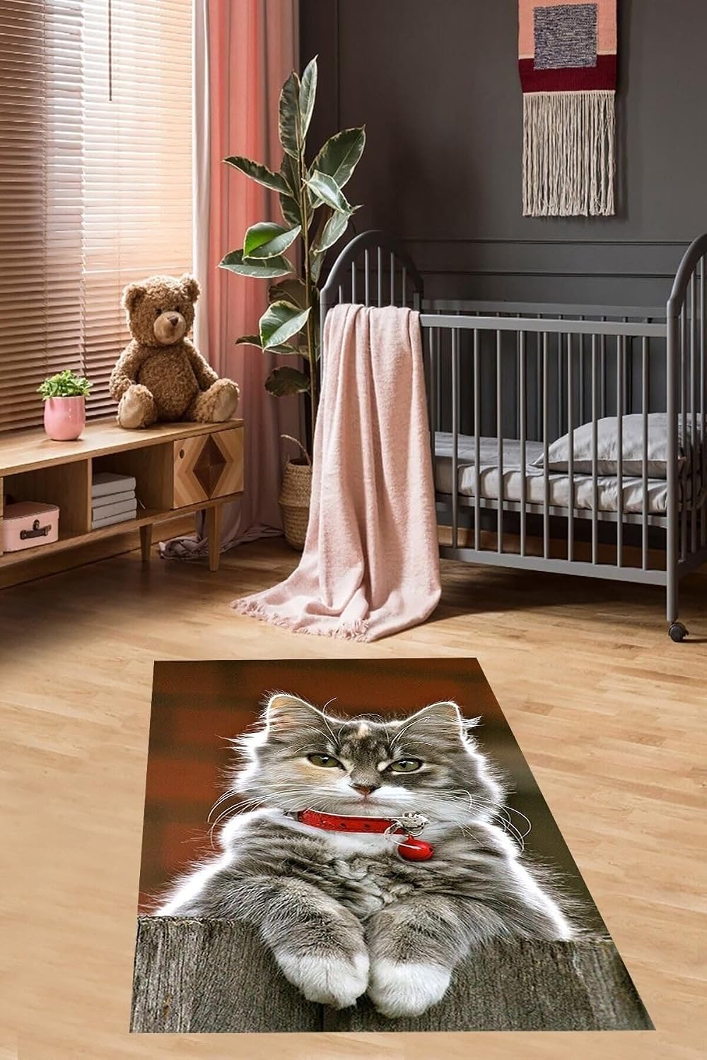 Pelangi Kedi Desenli Halı Kedili Halı Dijital Baskı Yıkanabilir Kaymaz Taban Çocuk Odası Halısı, Kahverengi 180 x 300