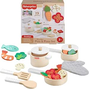 Fisher-Price Ahşap Mutfak Seti Okul öncesi çağdaki çocuklar için 19 parçalı Fisher-Price Ahşap Mutfak Seti HXT83