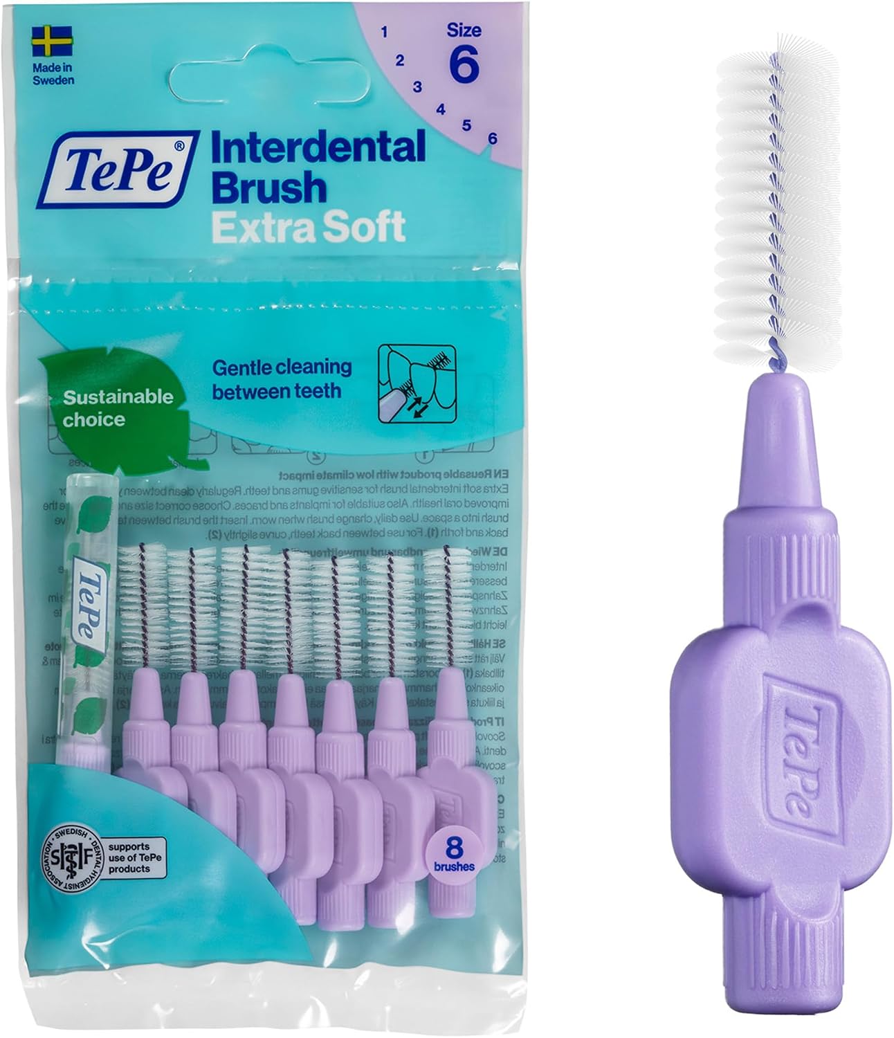 TePe Diş arası fırçalar ekstra yumuşak mor (ISO boyut 6: 1,1 mm) / özellikle yumuşak ve verimli diş arası temizlik için / 1 x 8 diş arası fırça