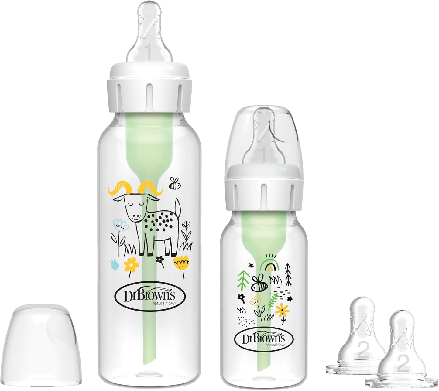 Dr. Brown's Dar Ağız AntiKolik Options+ Desenli Set (1x120 & 1x250 ml PP Biberon, 2xL2 B. Emzik, Fırça)