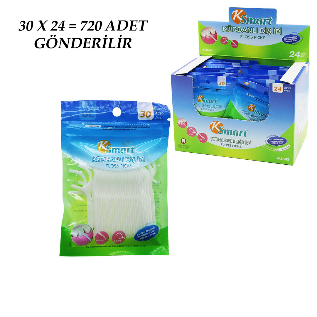 720 Adet Poşetli Kürdanlı Diş İpi = 30PCS X 24
