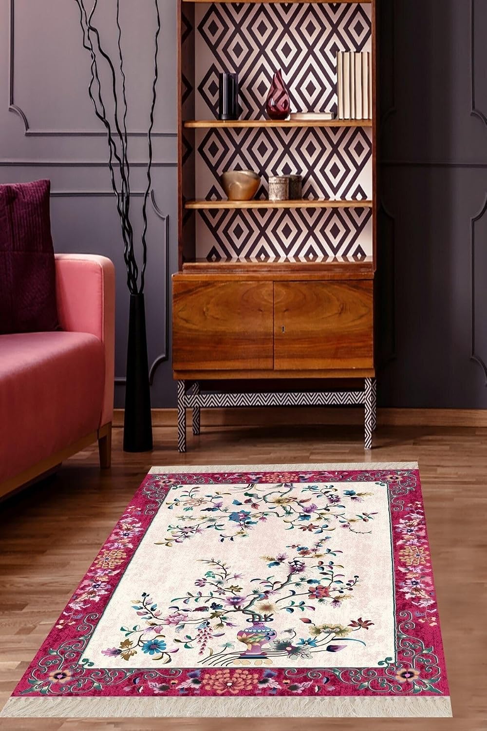 Pelangi Dijital Baskı Yıkanabilir Kaymaz Taban Salon Halı, Bej-Pembe 180 x 280