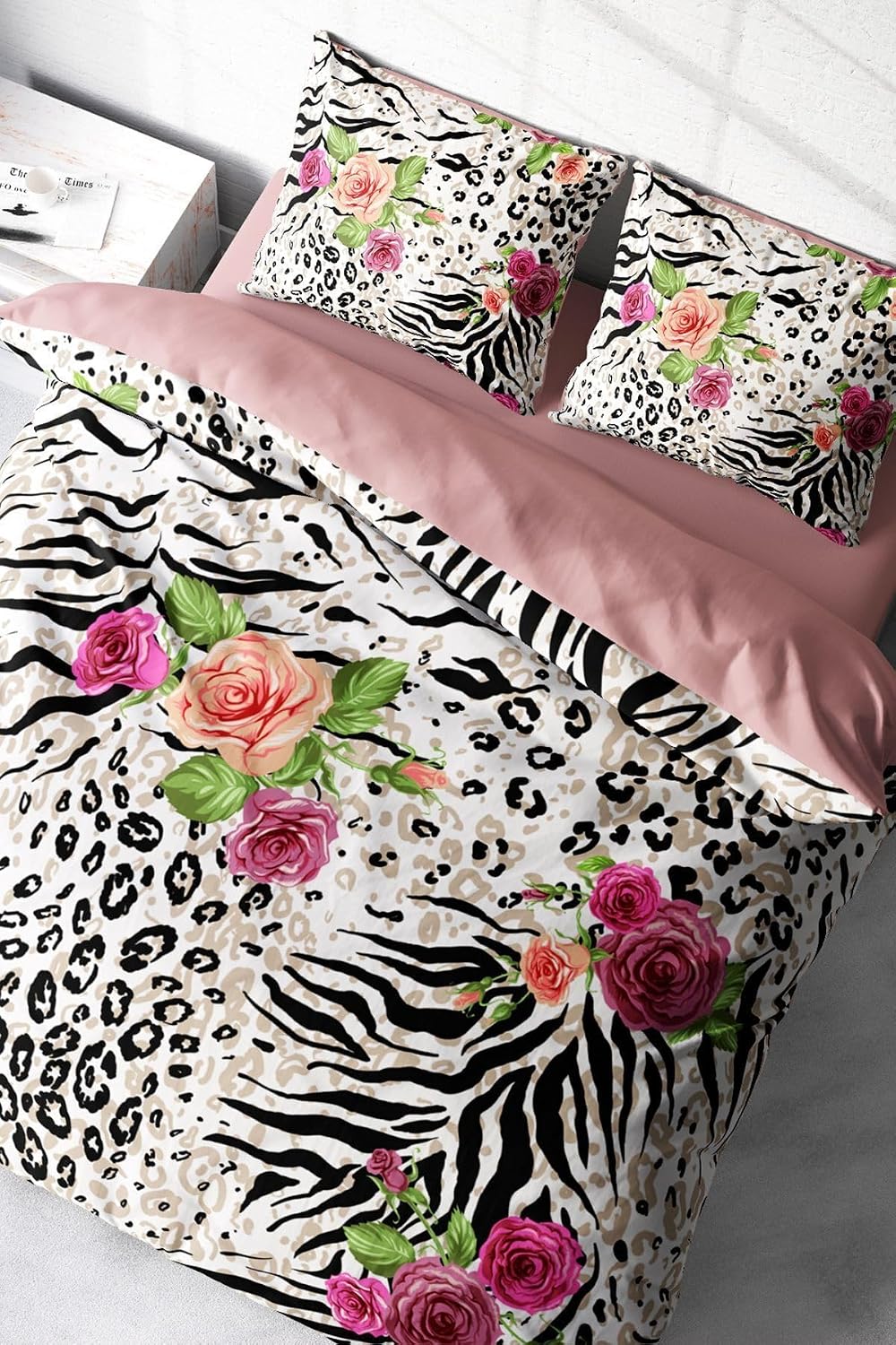 MONOHOME Leopar Çift Kişilik Nevresim Takımı Pamuk Saten Zebra Flowers, MONOHOME67304