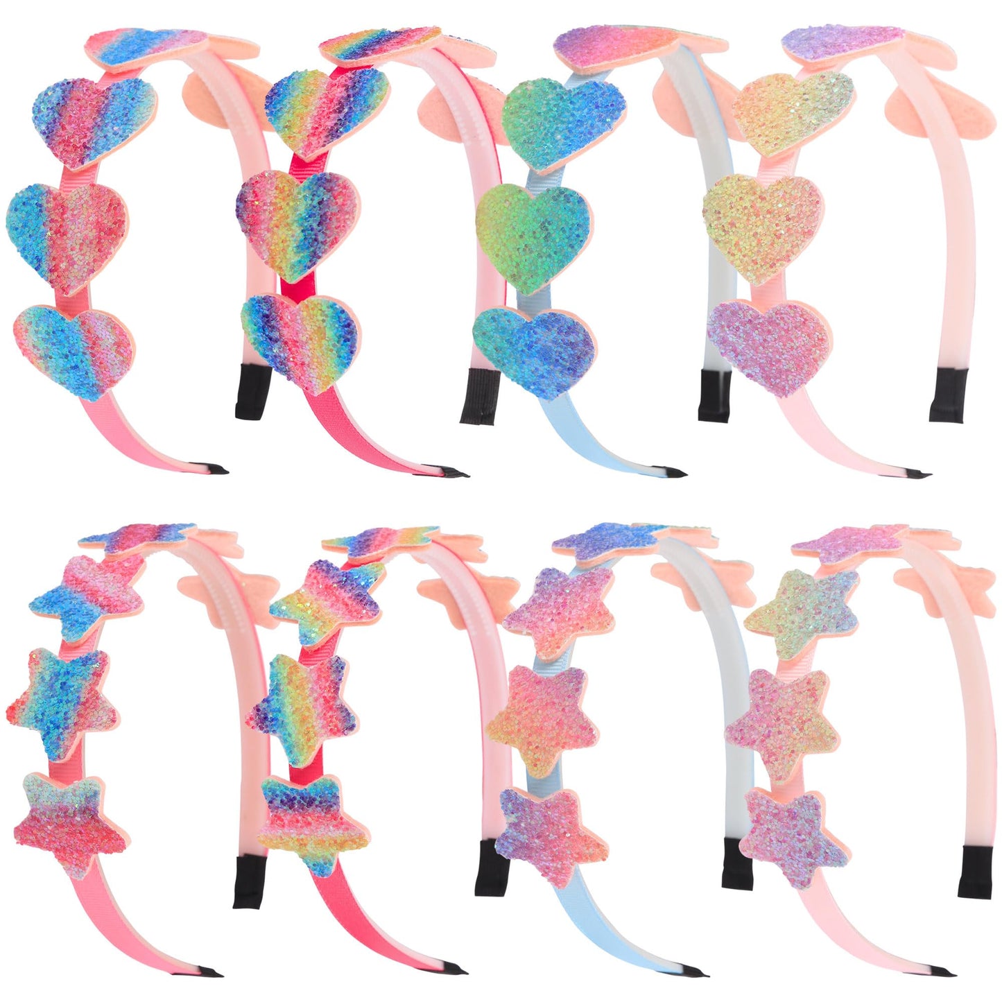 XIMA Glitter Heart Girls Saç Bantları Gökkuşağı Yıldız Hariband Çocuklar Kızlar için Saç Aksesuarları 8'li Paket