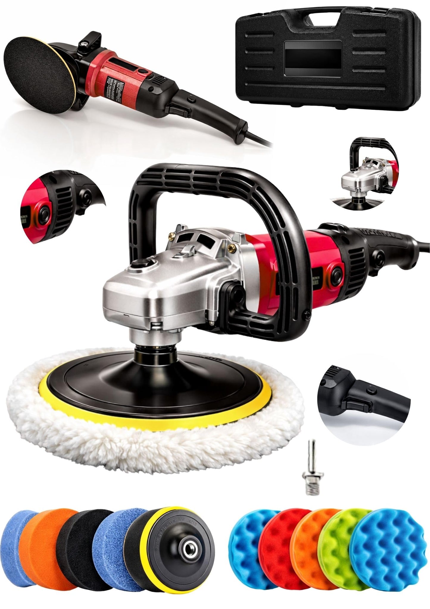 Bakır Sargı Devir Ayarlı Polisaj Makinesi 2000 Watt 180mm 12parça set hediyeli