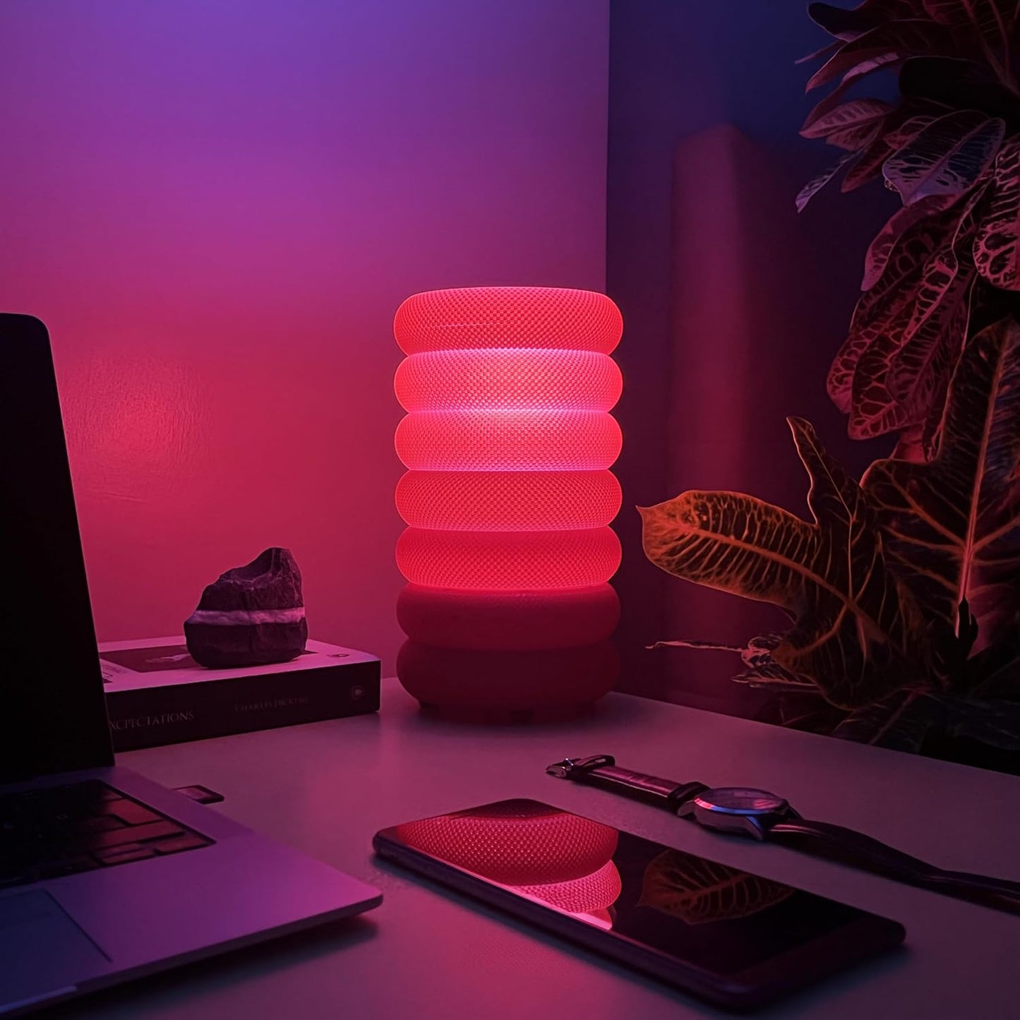 HaymaLab Zen Nervür RGB Masa Lambası - WiFi & Sesli Komut, 16 Milyon Renk LED, Tuya/Smart Life/Google Home, E27, Dekoratif Ambiyans