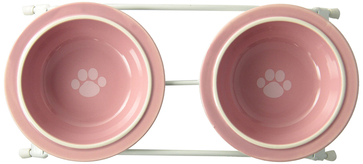 PetRageous 44355 Toftees Paws Diner with Two 1-Cup Bulaşık Makinesinde Yıkanabilir Taş Kase Kapasitesi 10,75 İnç Uzunluk 5,25 cm Uzunluğunda, Ekstra Küçük ve Küçük Köpekler ve Kediler için, Beyaz ve