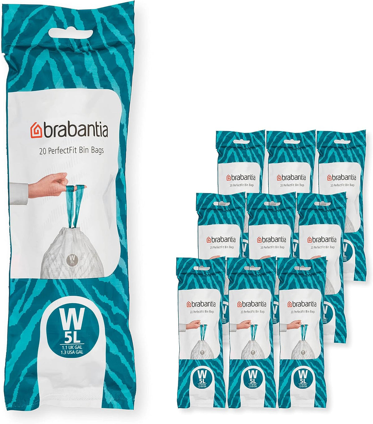 Brabantia PerfectFit çöp torbası, çoklu paket (kod W/5 l) ekstra güçlü çöp torbaları, çekme bantlı, 10 rulo (200 çöp torbası)