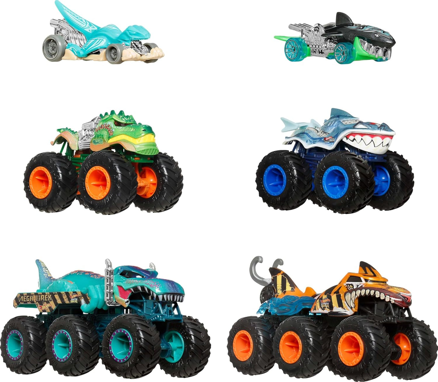 oyuncak arabalar ve Trucks, Köpek Balığı ve Dinozor çoklu paketi, 2 büyük tır, 1:64 ölçekli 2 Trucks ve 1:64 ölçekli 2 araç, JGD68