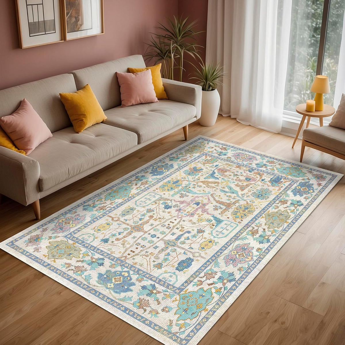 Latte Dizayn Sunse Vintage Desenli Şönil Pamuk Tabanlı Yıkanabilir Kaymaz Antibakteriyel Salon Halısı 80x150