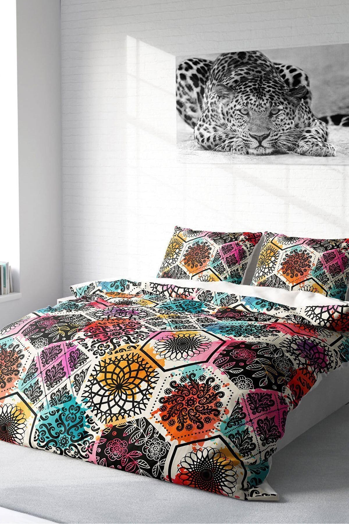 MONOHOME Çift Kişilik Nevresim Takımı Özel Dokuma Pamuk Saten 3D Digital Patchwork Tiles, monohome3527