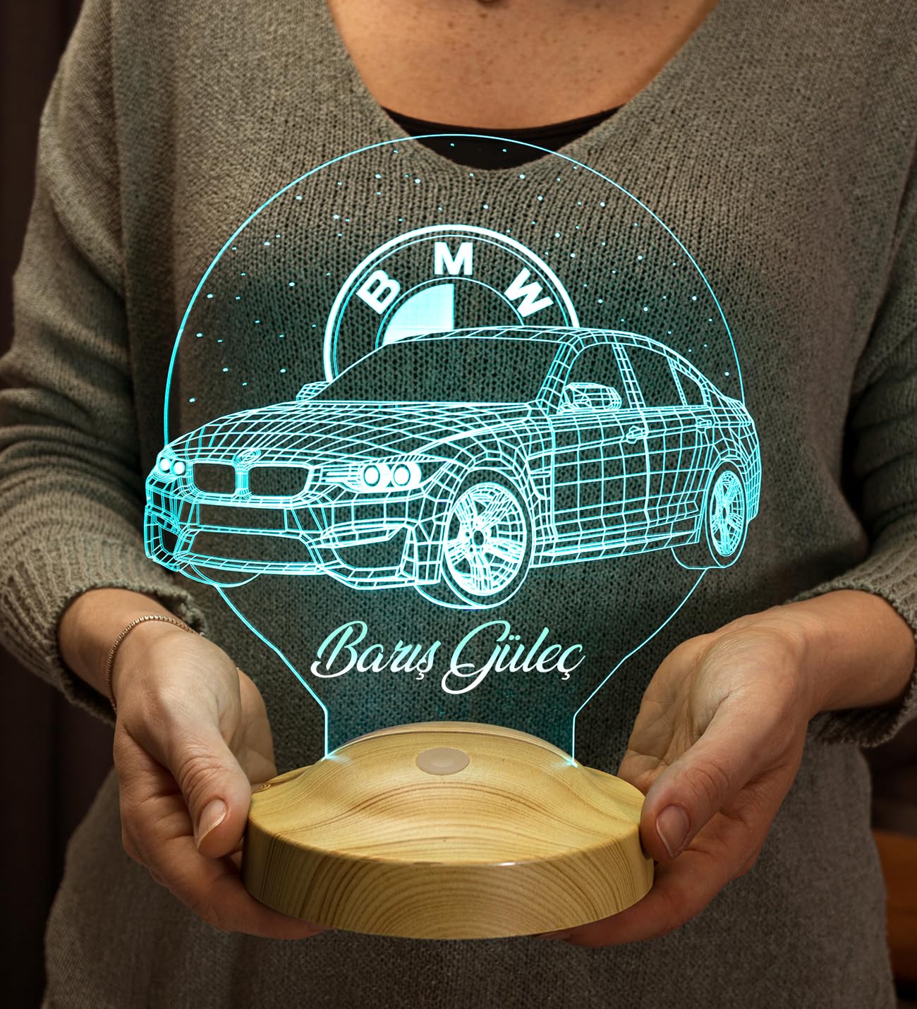 BMW Logolu İsimli Led Lamba, Araba Hayranlarına Hediye, Doğum Günü Hediyesi, Kişiye Özel Hediye 3D Led Lamba