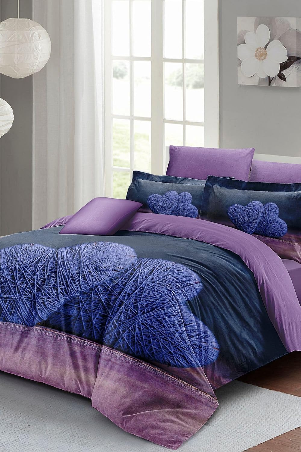 MONOHOME%100 Pamuk Saten Çift Kişilik Nevresim Takımı Wool Heart - Gri, MONOHOME35808