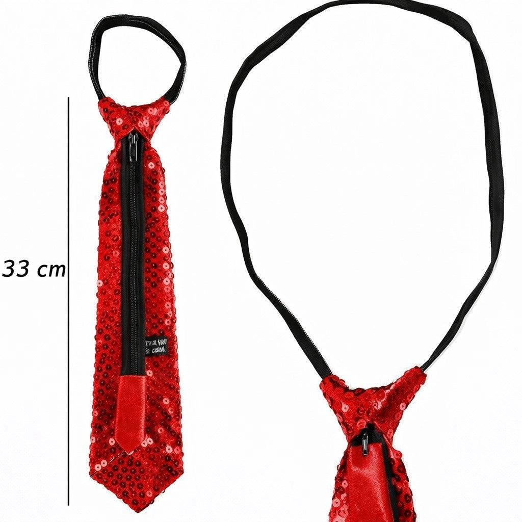 Kırmızı Renk Pul Payetli Işıltılı Parti Kravatı 33 cm