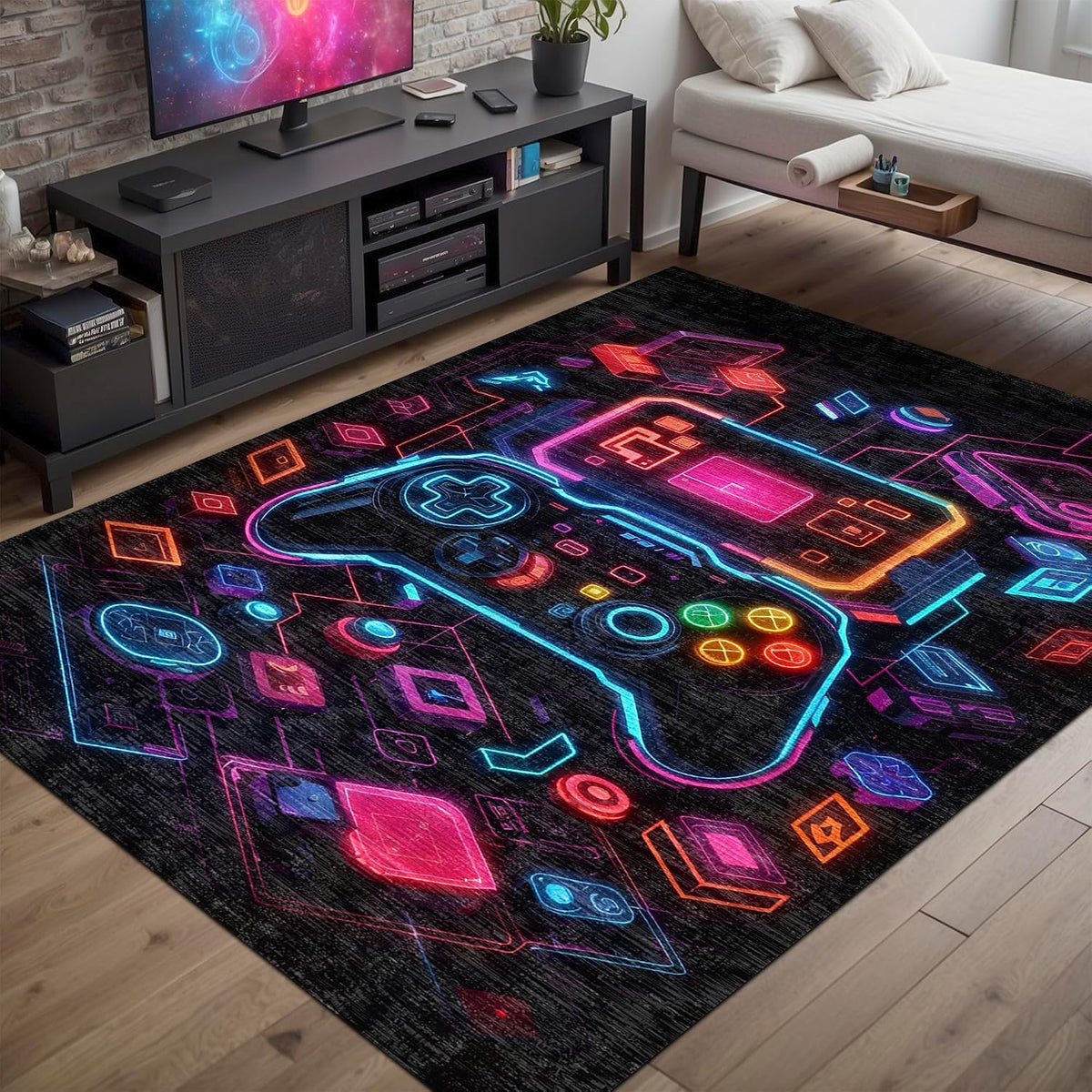 Latte Dizayn Console Gamer Halısı Şönil Pamuk Tabanlı Kaymaz Yıkanabilir Gaming Oyuncu Odası Halısı 200x300