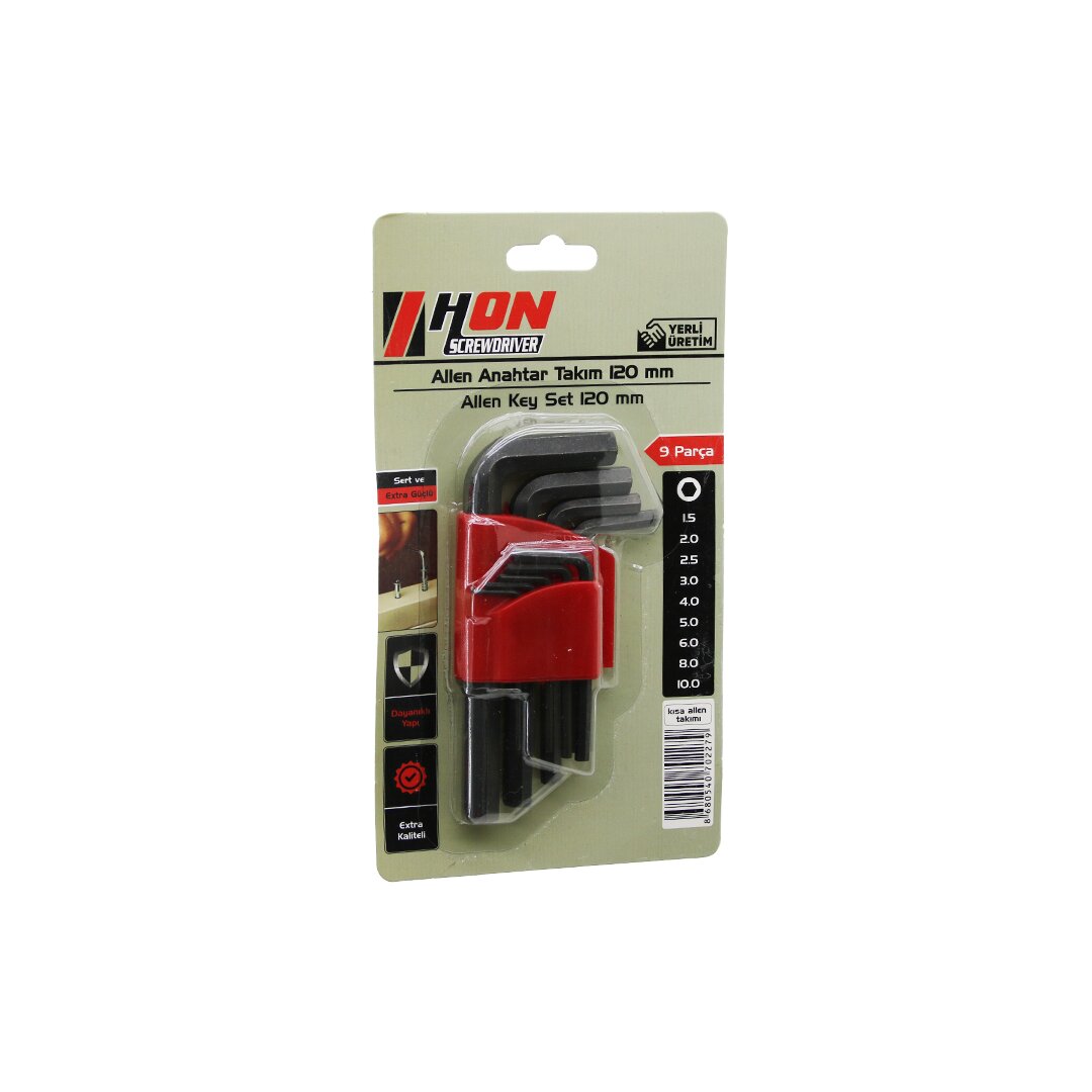 9PCS SİYAH KISA - DÜZ 120MM ALYAN ALLEN ANAHTAR TAKIMI BRKT-702279 (5643)