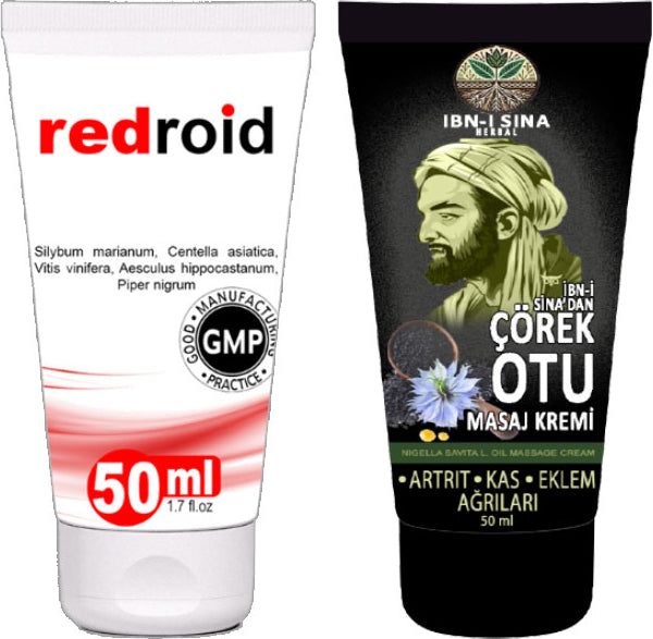 Redroid Hemeroid Baağsur Için 50 ml Kremi +Ibn-I Sina Çörek Otu Kremi 50 ml Sırt Bel Kas Diz Iskelet Agrilarina Teskin Kremi