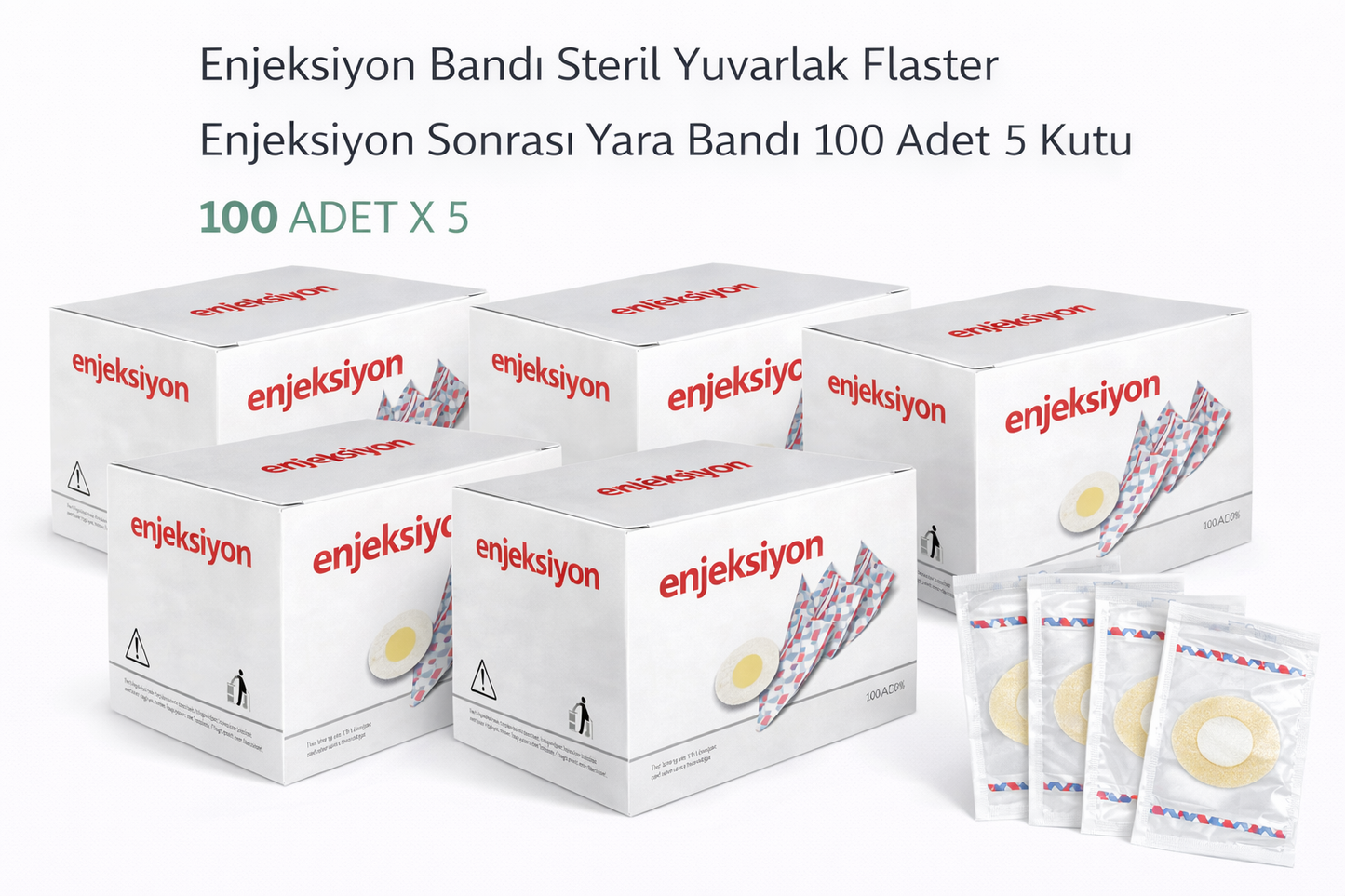 Enjeksiyon Bandı Steril Yuvarlak Flaster Enjeksiyon Sonrası Yara Bandı 100’lü 5 Kutu