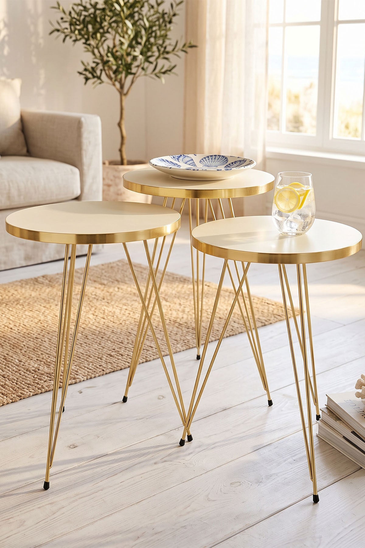 Zigon Sehpa Gold Krem Tel