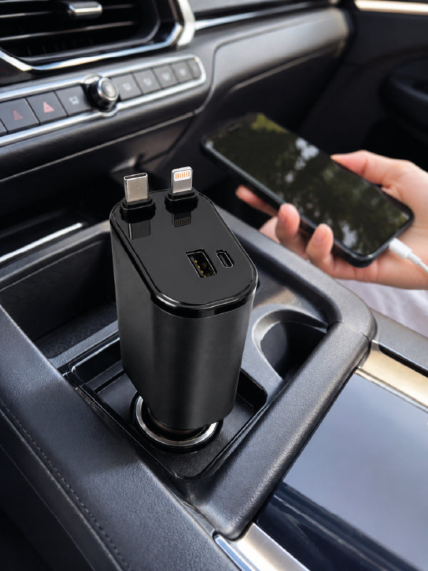 120W Hızlı Şarj Destekli 4'ü 1 Arada Araç Şarj Cihazı Type-C, Lightning, USB ve USB-C Çıkışlı