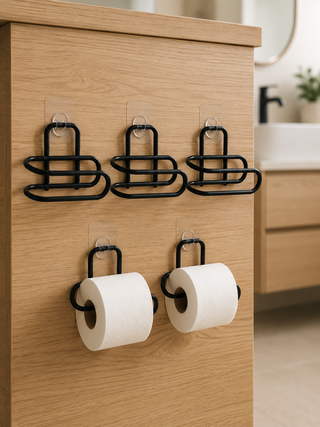 Siyah Metal WC Kağıtlık Yapışkanlı Tuvalet Kağıdı Rulo Tutucu 5 Adet Avantajlı Set