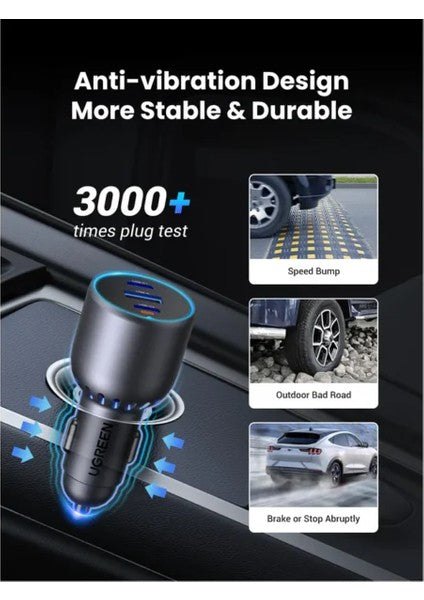 Araç İçi 75W 3 Portlu Şarj Cihazı, Çakmaklık Adaptörü