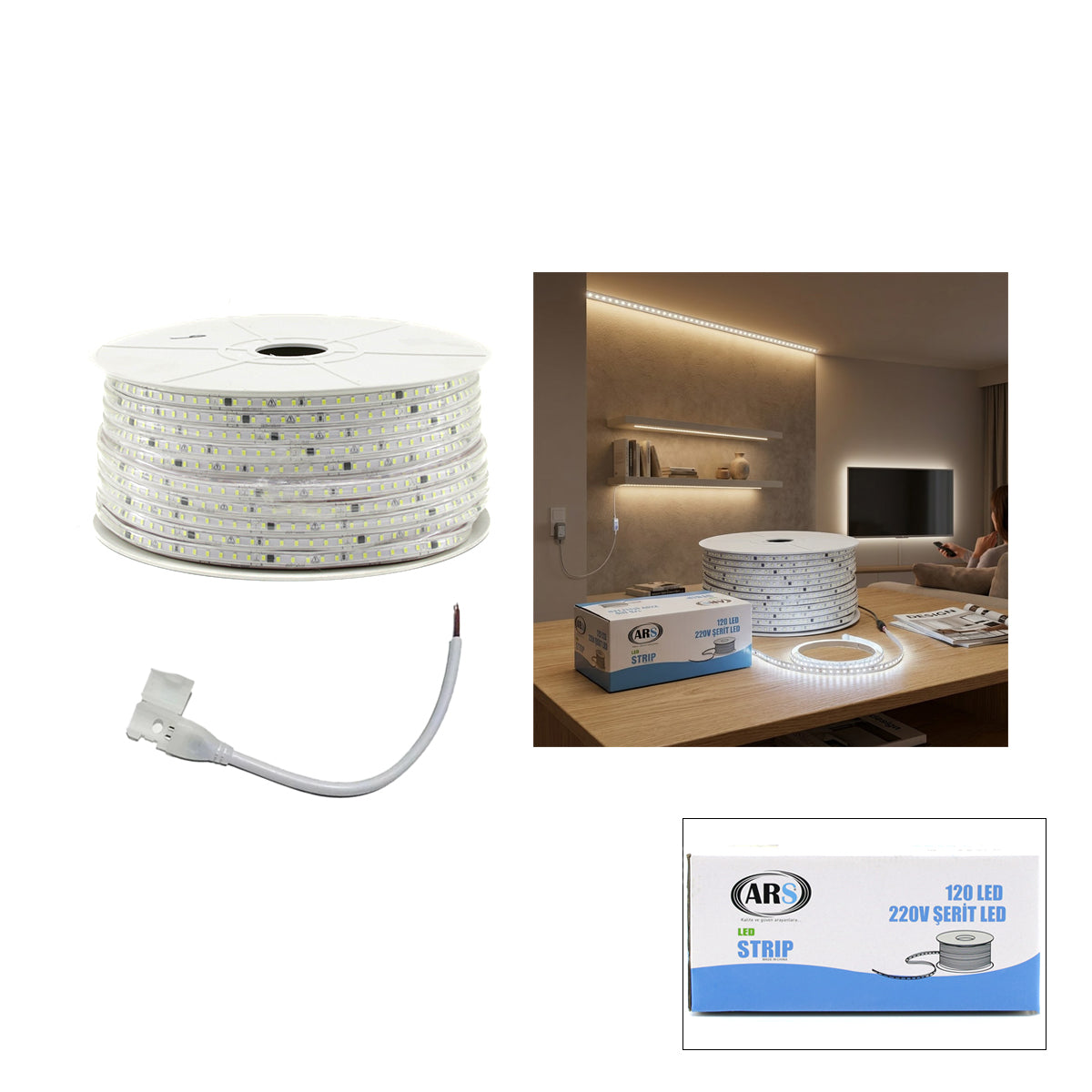 100m 220V Dış Mekan LED Şerit 6500K Beyaz 120 LED/m