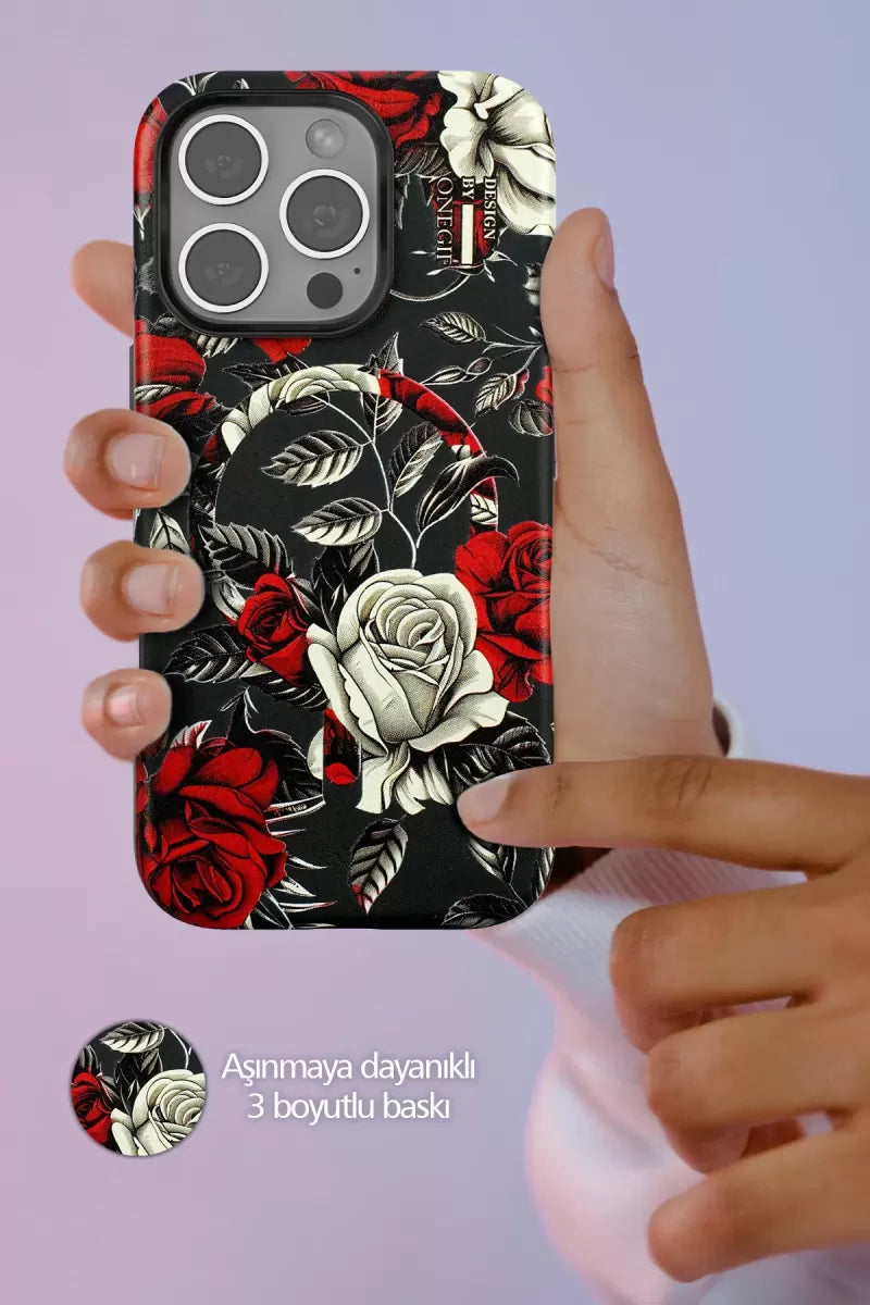 iPhone 15 Pro Max Flower Series Magsafe Kapak - Gri