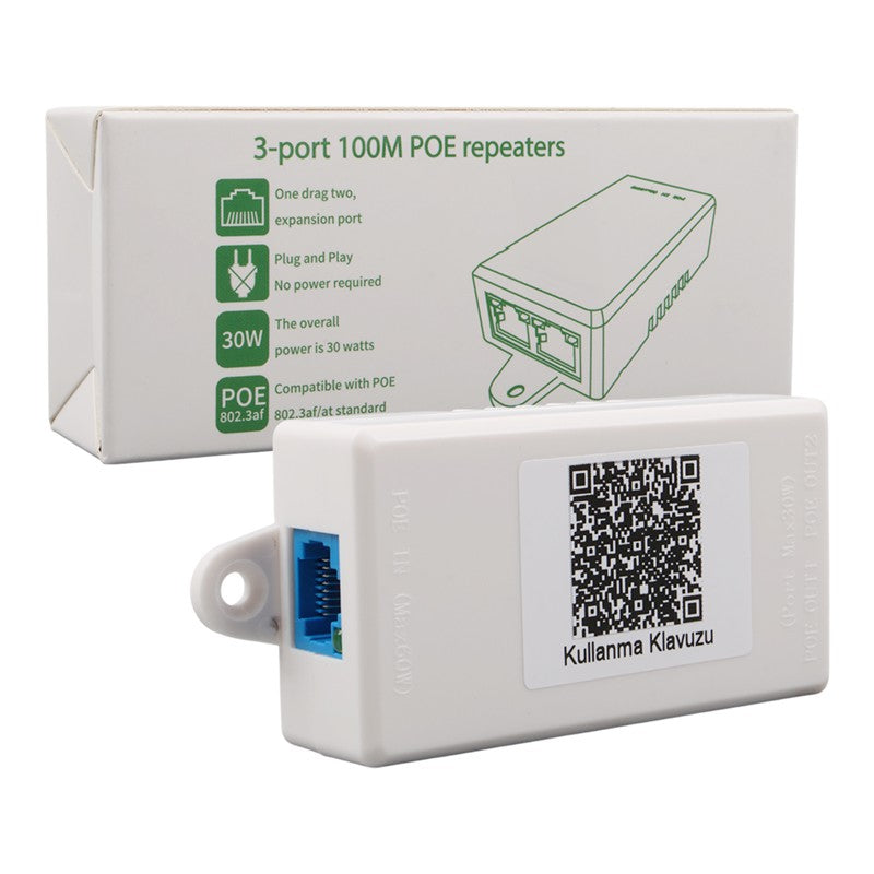POE-RP12 1 PORT POE GİRİŞ BESLEME+ 2 PORT POE ÇIKIŞ 10/100 PLASTİK KASA POE REPEATER