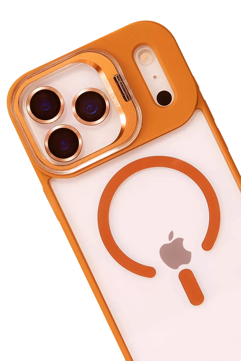 iPhone 17 Pro Remim Lensli Magsafe Standlı Kapak - Turuncu