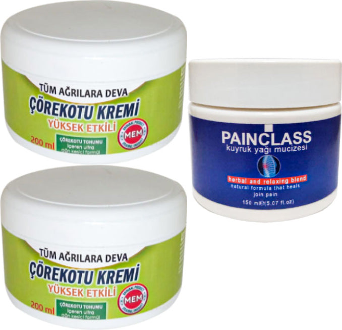 2 Adet Çörek Otu Kremi Büyük Xlboy 200 ml Green + 2 Adet 150 ml Kuyruk Yağı Kremi Painclass / Diz Dirsek Iskelet Sırt Bel Kas Agrilarina Masaj Seti