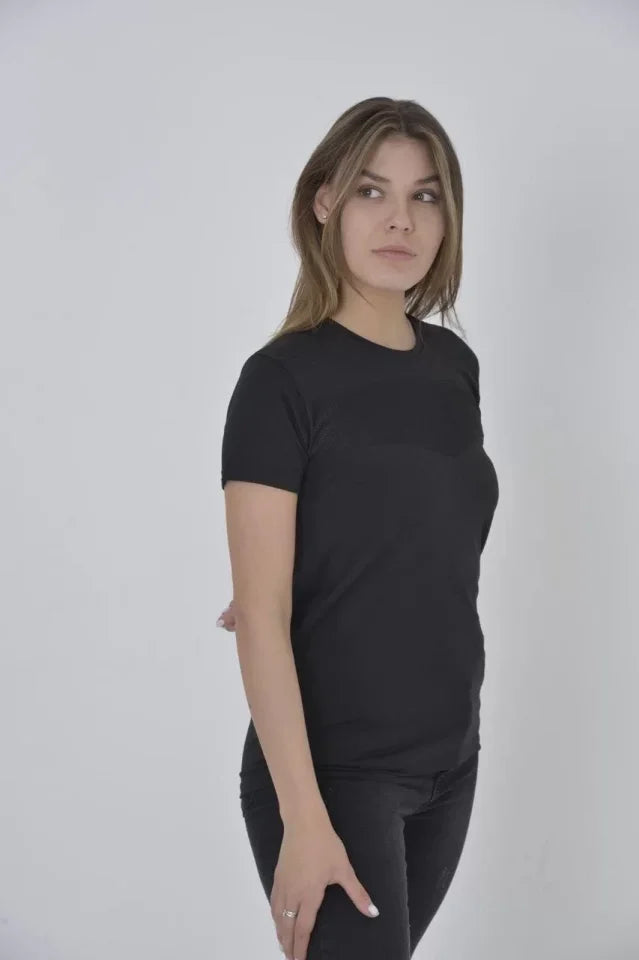 Gögüs Fileli Slim Fit T-shirt - Siyah - Siyah / L