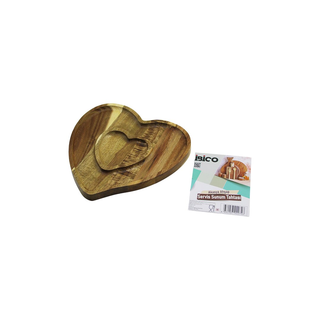 AKASYA KALP MODEL 2 BÖLMELİ=1+1 AHŞAP BAMBU SERVİS SUNUM TEPSİ - TAHTASI 20.5 X 19.5 X 1.4CM (5643)