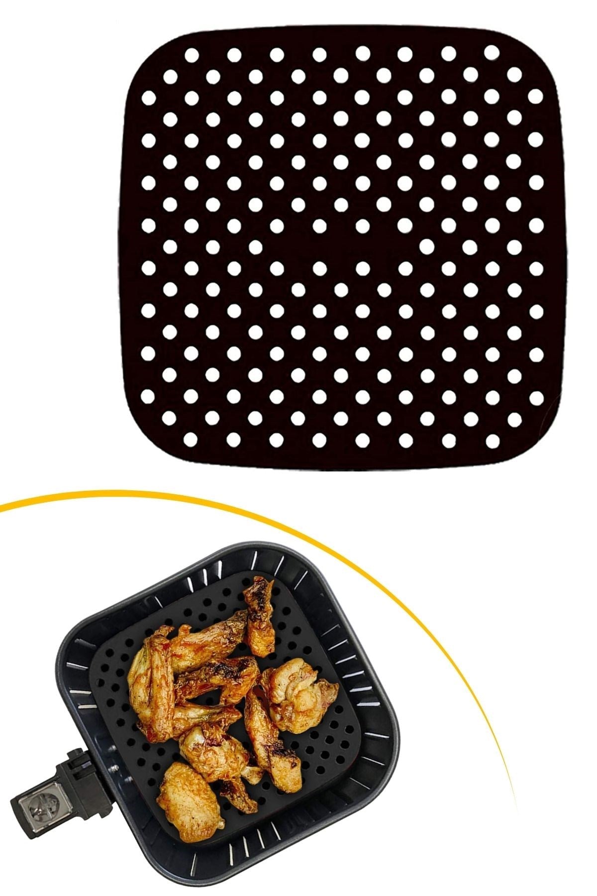BUFFER® Siyah Isıya Dayanıklı Yıkanılabilir Silikon Fırın Ve Airfryer Kare Model Pişirme Matı 21,5 Cm