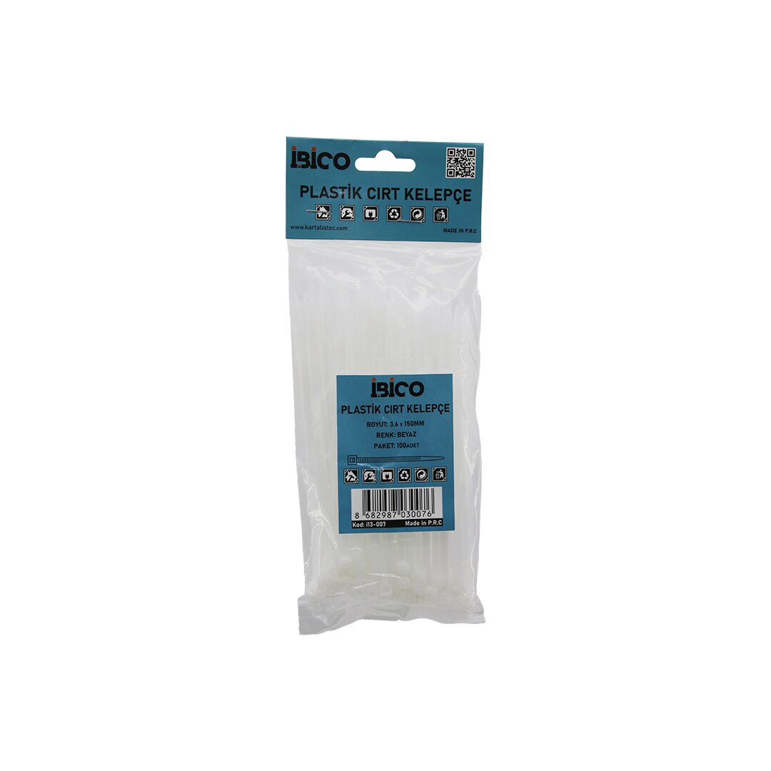 BEYAZ 3.6X150MM PLASTİK CIRT KELEPÇE 100PCS (5643)