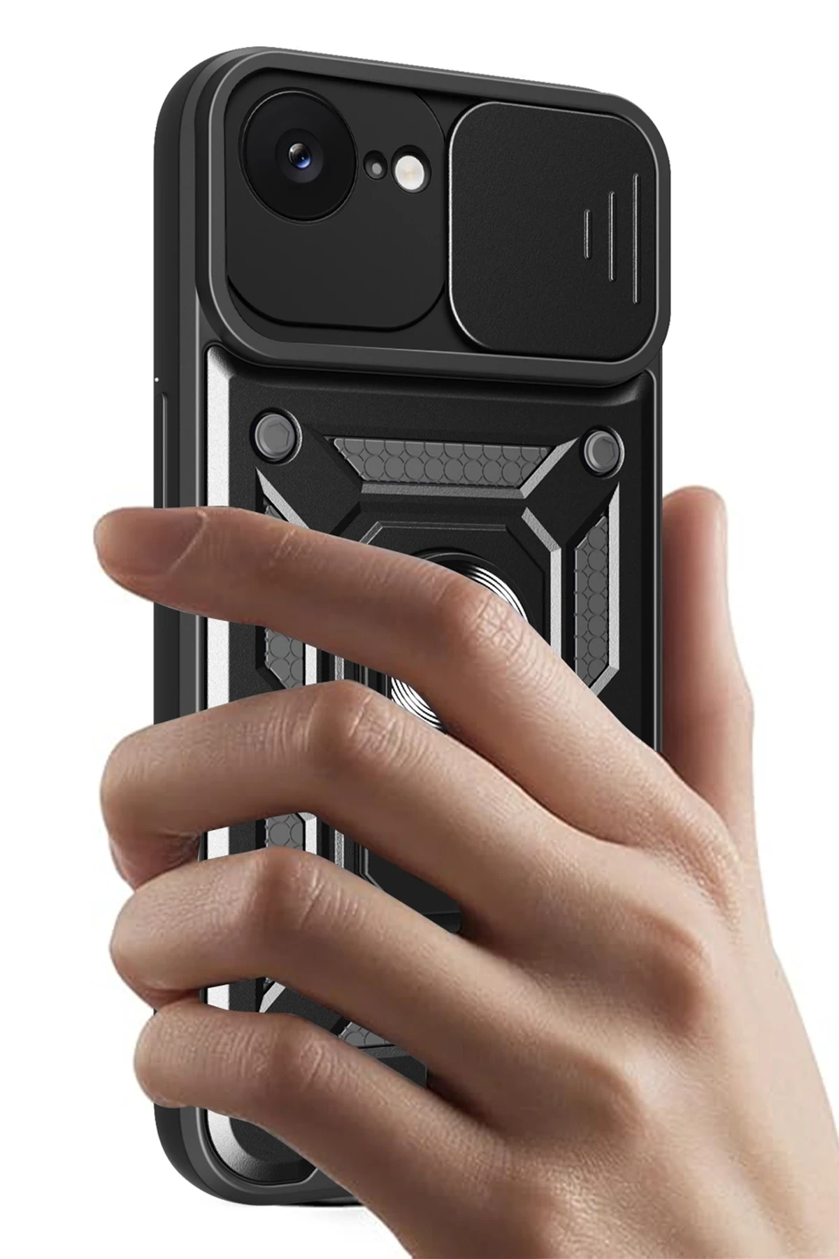 iPhone 16E Kılıf Pars Lens Yüzüklü Silikon - Kırmızı